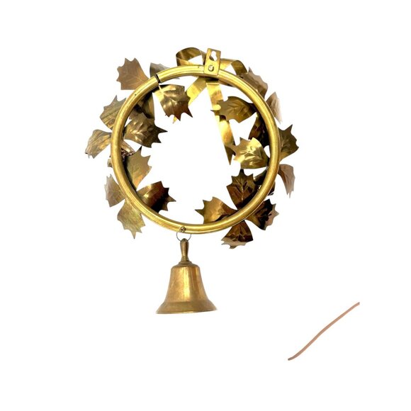 Vintage Brass Wreath With Bell & Bow Design Wall Or Door Hanging Decor - Picture 2 of 6